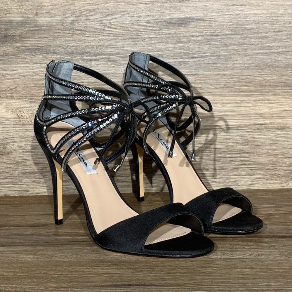 Nina Coree Black Embellished Sandal Heel Sz- 10